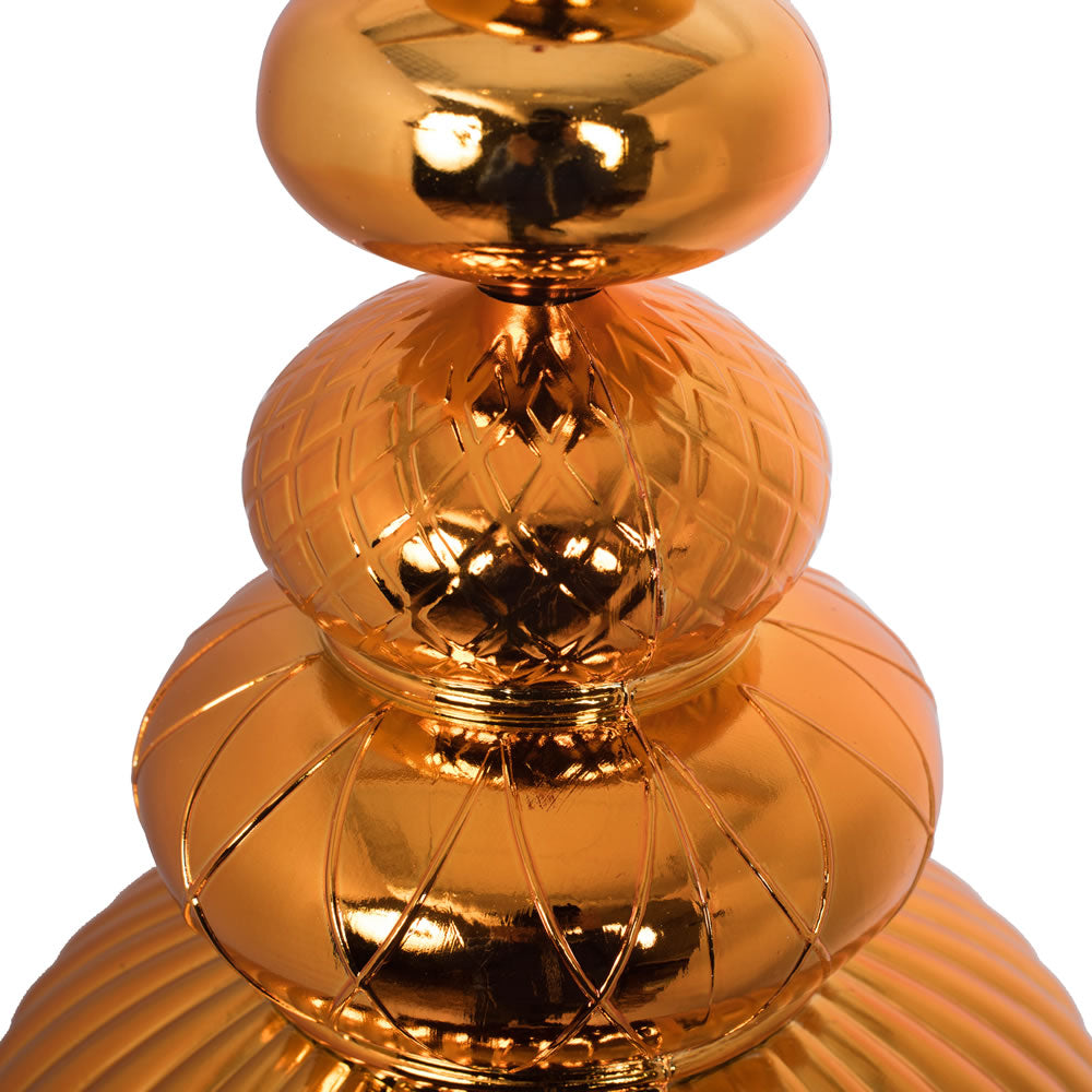 Vickerman 41" Burnished Orange Shiny Finial. This large ornament is an eye catching addition to any holiday decorating project. It features a metal hook for hanging. Made with shatterproof plastic.