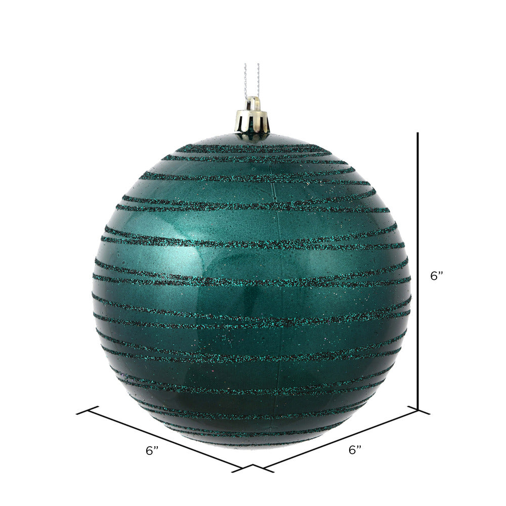 Vickerman 6" Sea Blue Candy Finish Ball Ornament with Glitter Lines 3 per Bag