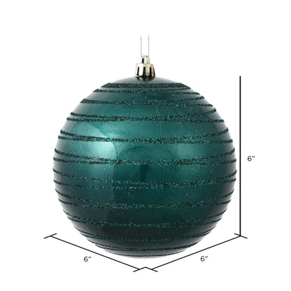 Vickerman 6" Sea Blue Candy Finish Ball Ornament with Glitter Lines 3 per Bag