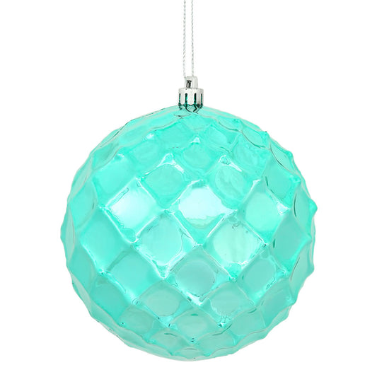 Vickerman 4" Teal Shiny Diamond Bauble Christmas Ornament 6 per Bag