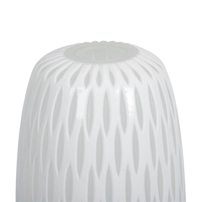 Vickerman 13" White Frosted Glass Vase. This lightly frosted vase is accented with a white diamond pattern. Pair this vase with your favorite faux floral for the perfect finishing touch. Each vase is slightly unique because each piece is hand blown. This