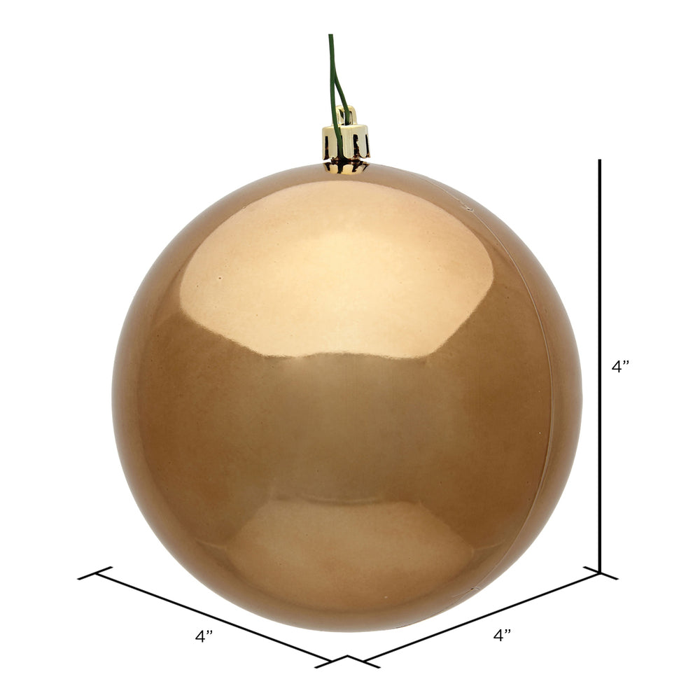Vickerman 4" Mocha Shiny Ball Ornament 6 per Bag