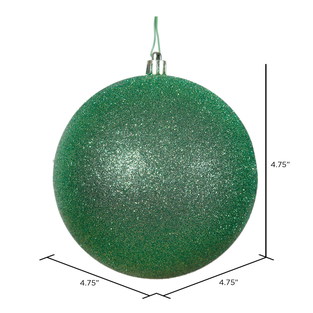 Vickerman 4.75" Green Glitter Ball Ornament 4 per Bag