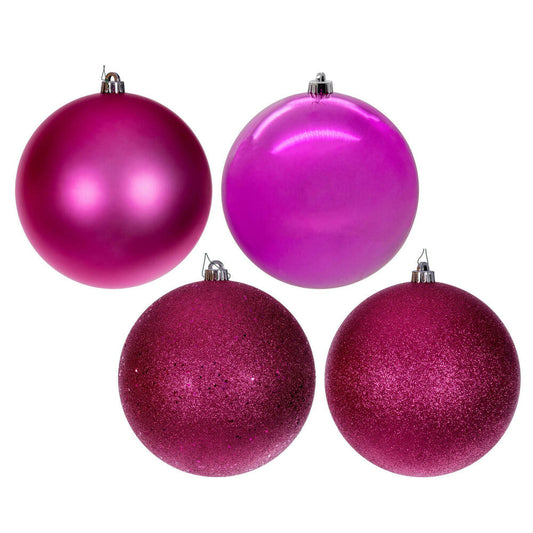 Vickerman 6" Hot Pink 4-Finish Ball Ornament 4 per bag.