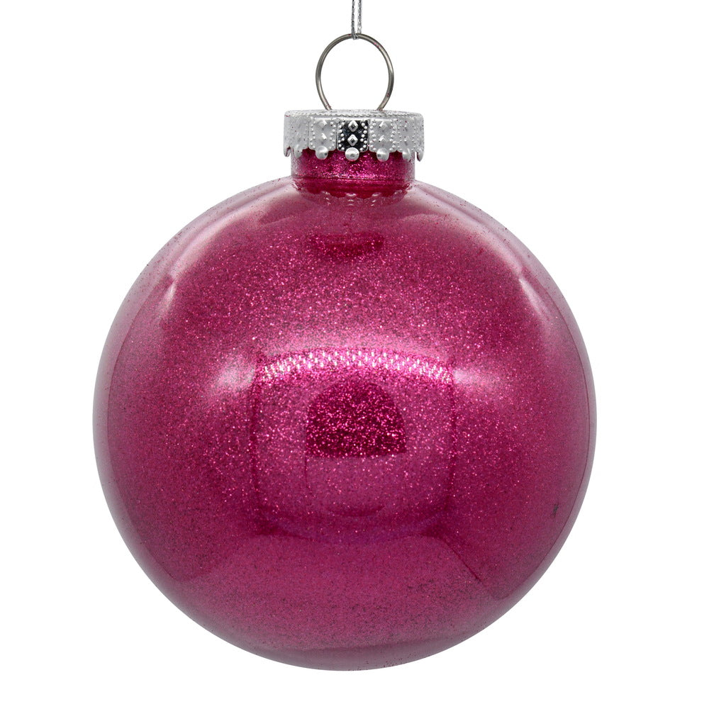 Vickerman 4" Clear Ball Christmas Ornament with Berry Red Glitter Interior 6 Pieces per bag