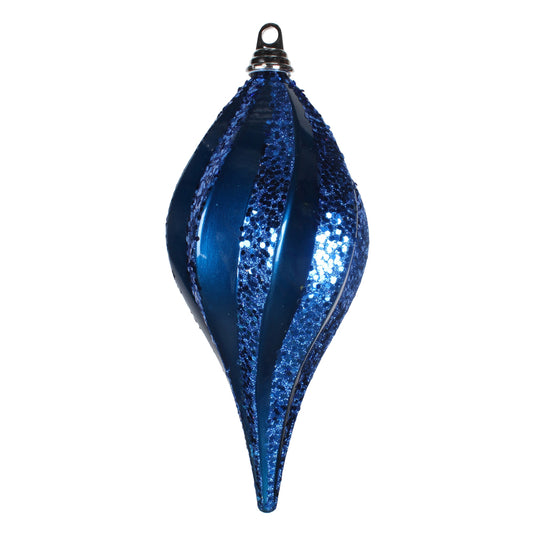 Vickerman 12'' Sea Blue Swirl Drop Ornament Features a Mix of Candy and Glitter Finishes