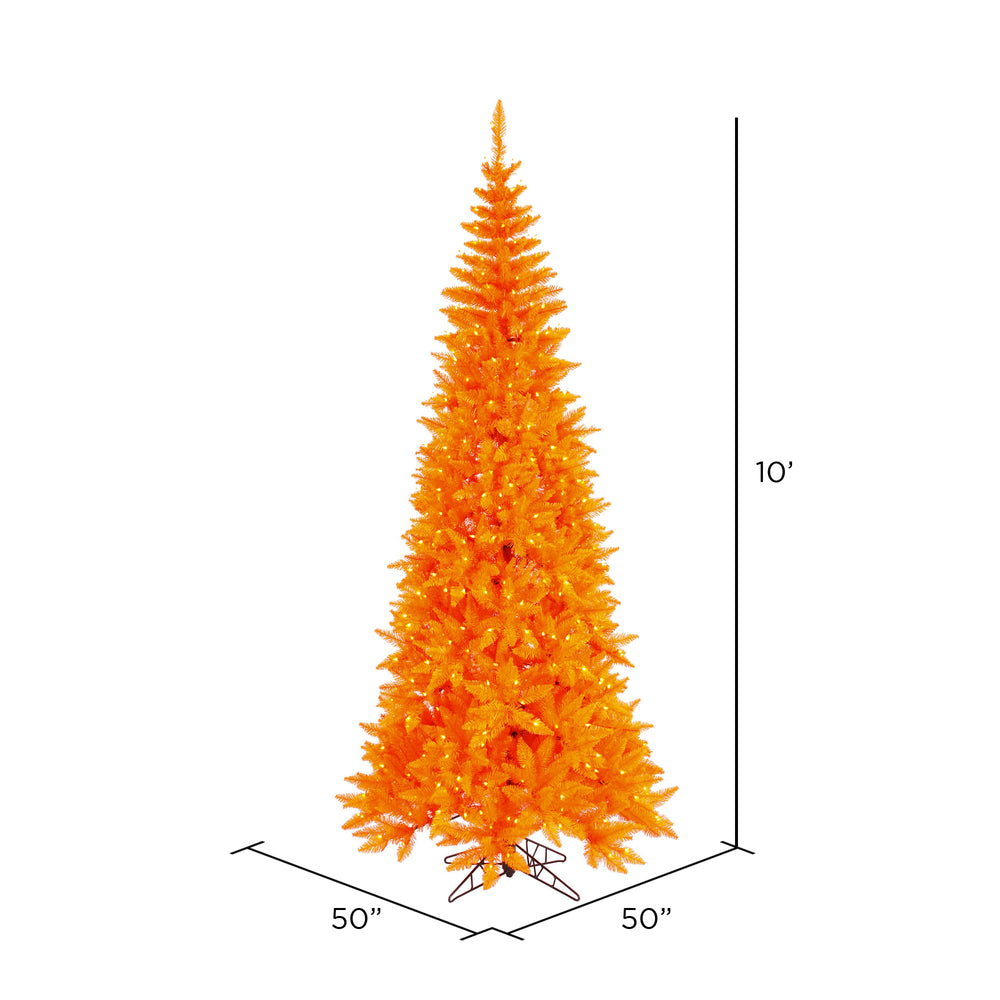 Vickerman 10' Orange Fir Slim Artificial Christmas Tree Orange Dura-lit Incandescent Lights