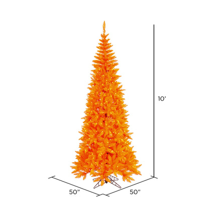 Vickerman 10' Orange Fir Slim Artificial Christmas Tree Orange Dura-lit Incandescent Lights