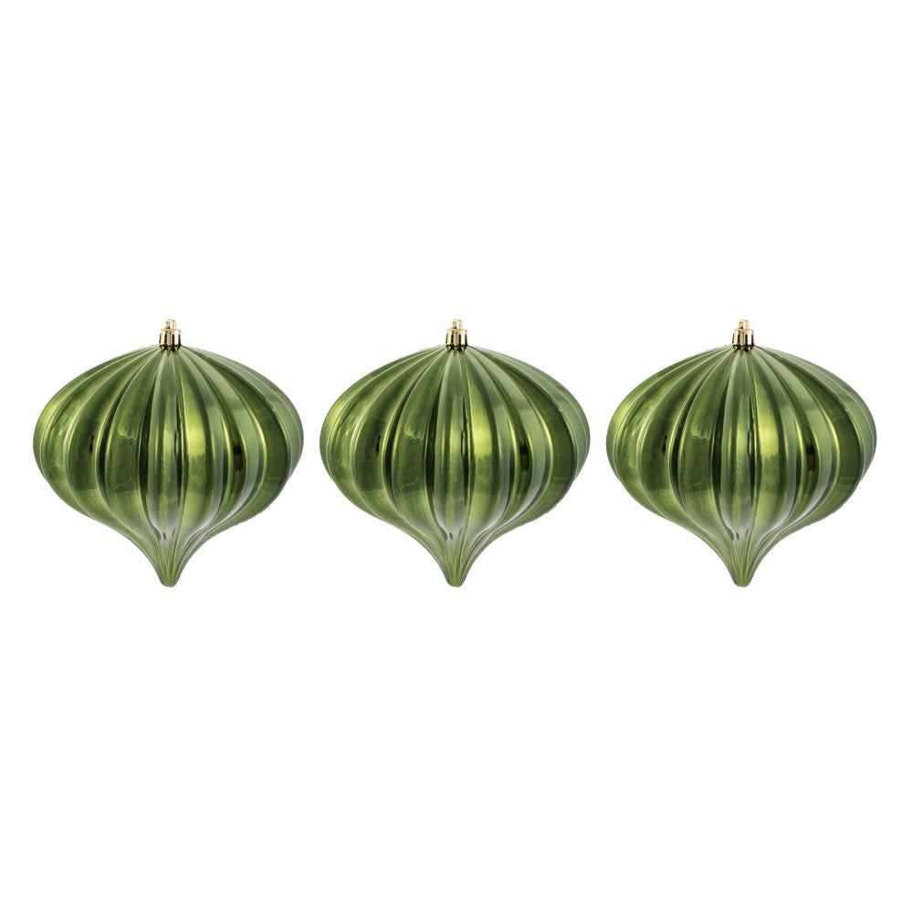 Vickerman 5.7" Moss Green Shiny Onion Christmas Ornament UV treated Set of 3