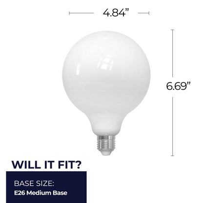 Bulbrite 862095 LED Filament Pack of (2) 8.5 Watt Dimmable G40 Light Bulb with Milky Glass Finish and Medium (E26) Base - 4000K (Cool White Light), 800 Lumens