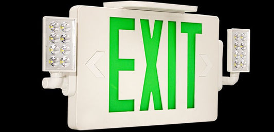 Westgate Super Slim LED Exit Sign With Adjustable LED Heads - Green Letters 120/277 Voltage, LED Exit & Emergency Lighting, 1.2W Per Head, White Finish