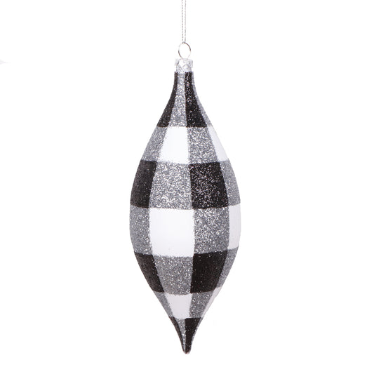 Vickerman 7" White Black Plaid Glitter Shuttle Ornament 3 per bag.