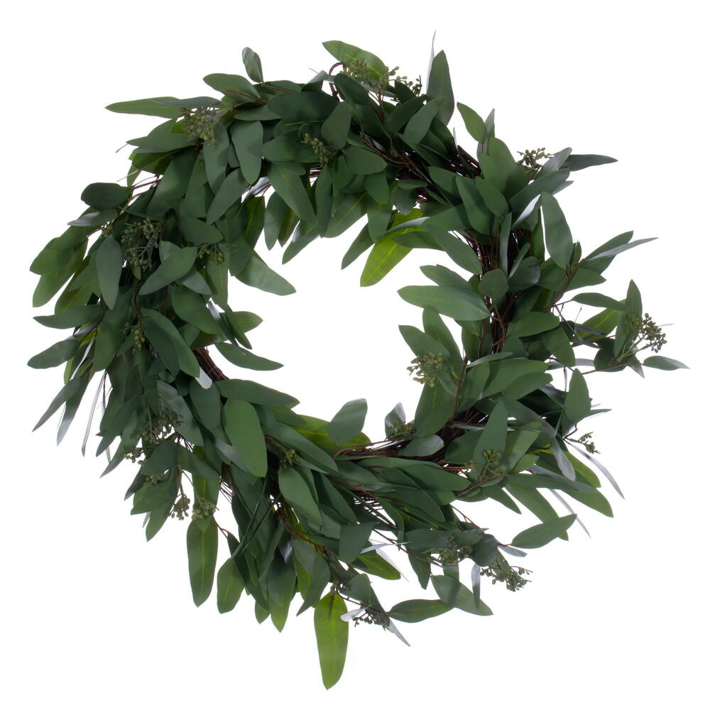 Vickerman 24" Artificial Green Seeded Willow Eucalyptus  Wreath