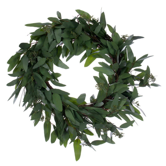 Vickerman 24" Artificial Green Seeded Willow Eucalyptus  Wreath