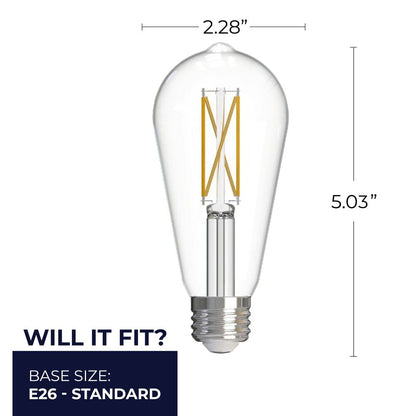 Bulbrite Pack of (8) 7 Watt Dimmable Clear ST18 LED Light Bulbs with Medium (E26) Base, 2700K Warm White Light, 800 Lumens