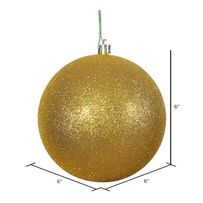 Vickerman 6" Antique Gold Glitter Ball Ornament 4 per Bag