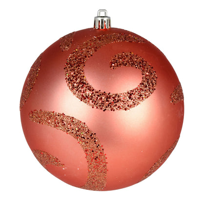 Vickerman 4" Coral Matte Sequin Swirl Ornament 6 per Bag