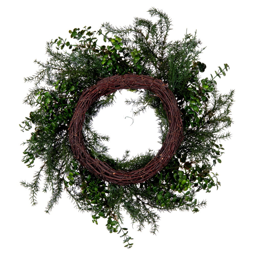 Vickerman 26" Artificial Green Snow Cedar and Eucalyptus Christmas Wreath Unlit
