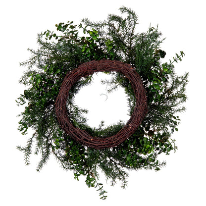 Vickerman 26" Artificial Green Snow Cedar and Eucalyptus Christmas Wreath Unlit
