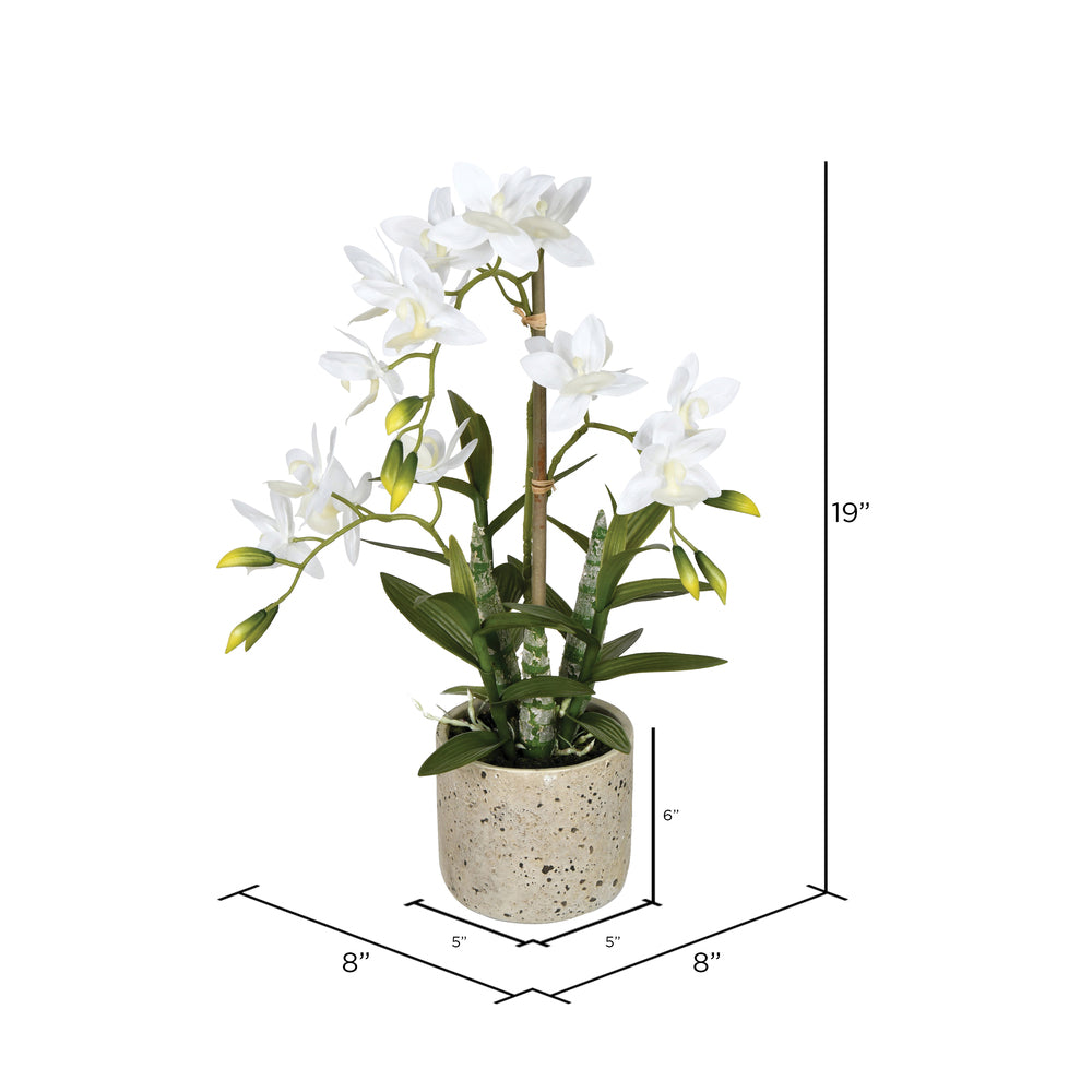 Vickerman 19" Artificial White Deluxe Potted Cycnoches Orchid.