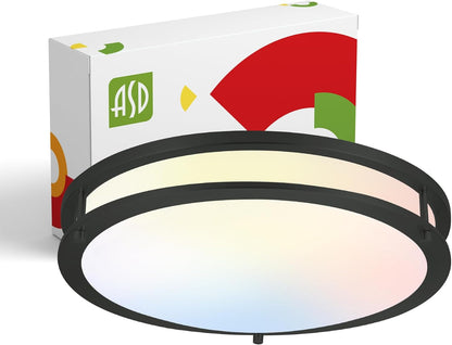 ASD LED Double Ring Flushmount 16" 24W 120V CCT Selectable 3000/4000/5000K Dimmable Black ETL Energy Star