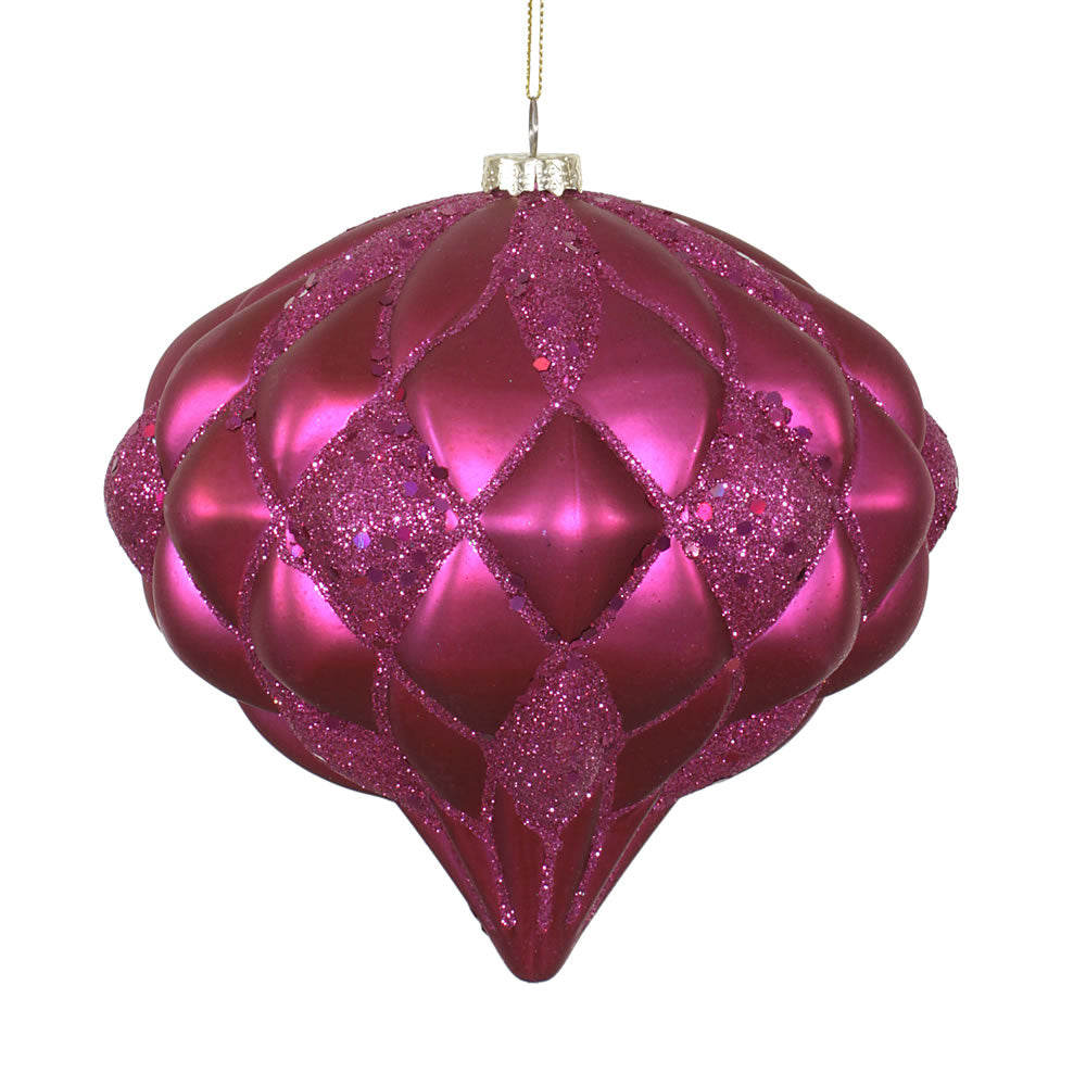 Vickerman 5.7" Fuchsia Matte/Glitter Diamond Onion Christmas Ornament