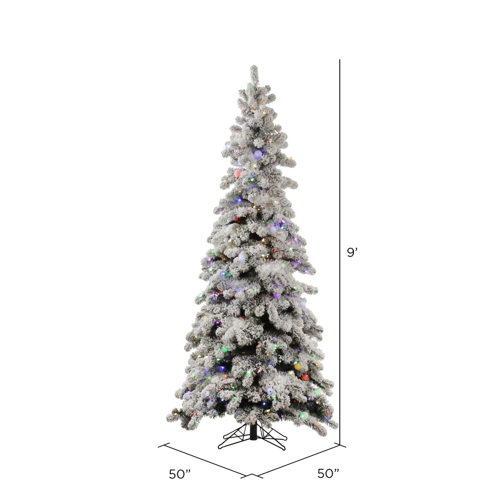 Vickerman 9' Medium Flocked Kodiak Spruce Artificial Christmas Tree Multi-Colored LED Lights