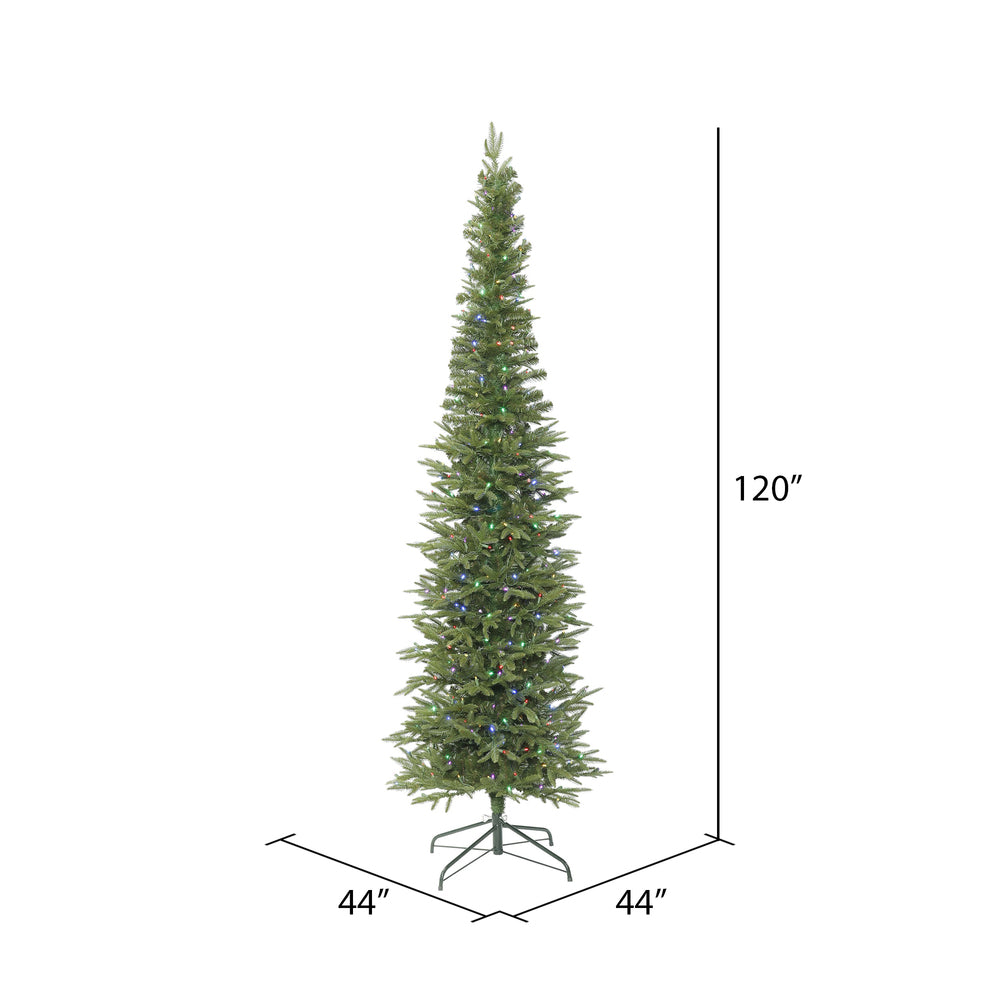 Vickerman 10' Bixley Pencil Fir Artificial Christmas Tree Multi-colored Dura-Lit LED lights