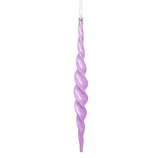 Vickerman 14.6" Orchid Shiny Spiral Icicle Ornament with drilled and wired caps. Comes 2 per Box.