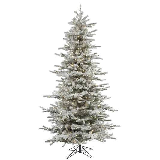 Vickerman 7.5' Flocked Sierra Fir Slim Artificial Christmas Tree Pure White Single Mold LED lights