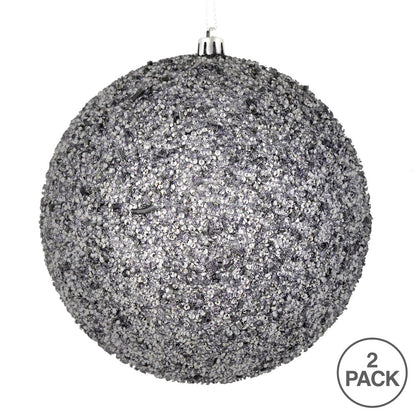 Vickerman 8" Silver Beaded Ball Ornament 2 per Bag