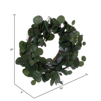 Vickerman 20" Artificial Green Silver Dollar Populus Eucalyptus Wreath