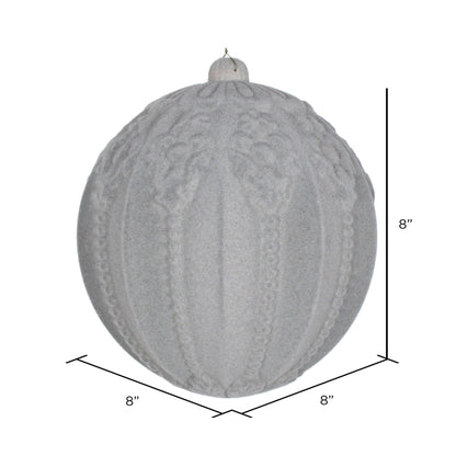 Vickerman 8" Silver Flocked Embossed Ball Ornament