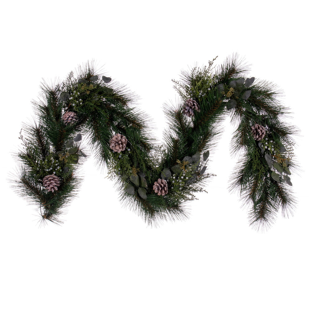Vickerman 6' x 12" Artificial Long Leaf Pine with Seeded Cedar Eucalyptus Foliage and Pinecones Garland