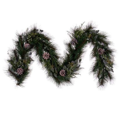 Vickerman 6' x 12" Artificial Long Leaf Pine with Seeded Cedar Eucalyptus Foliage and Pinecones Garland