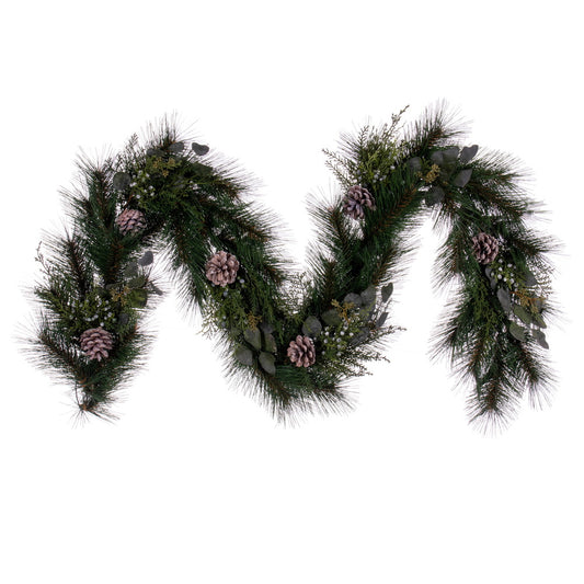 Vickerman 6' x 12" Artificial Long Leaf Pine with Seeded Cedar Eucalyptus Foliage and Pinecones Garland