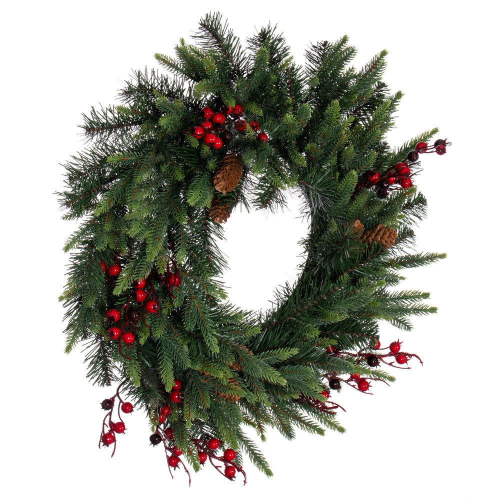 Vickerman 24" Berry Mixed Pine Cone Artificial Unlit Wreath.