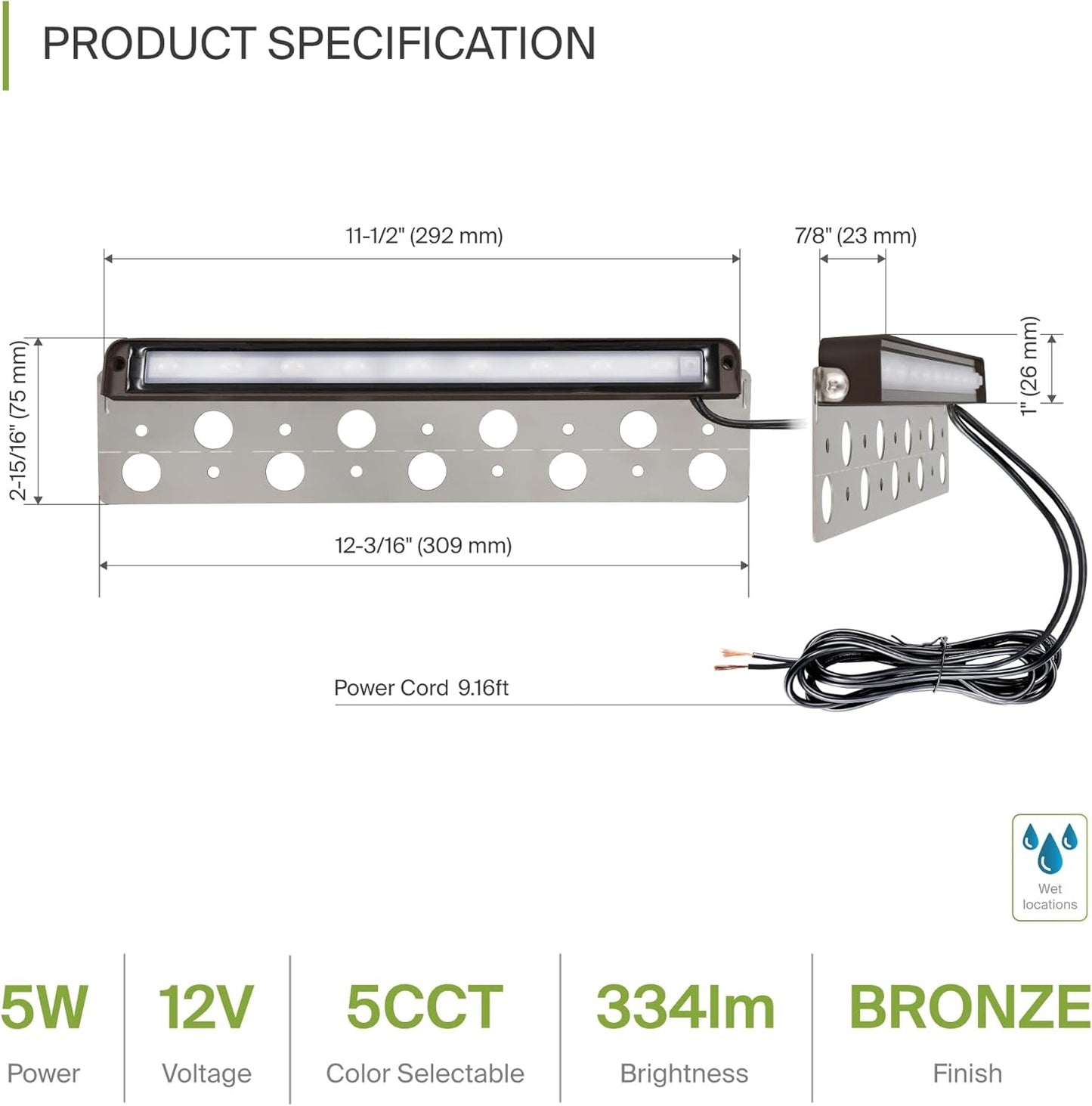 ASD Lighting LED Hardscape Light Swivel 12inch 5W 12V Non-Dimmable 2200K/2700K/3000K/4000K/5000K Bronze ETL 2 pack