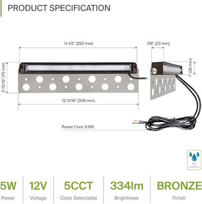 ASD Lighting LED Hardscape Light Swivel 12inch 5W 12V Non-Dimmable 2200K/2700K/3000K/4000K/5000K Bronze ETL 2 pack