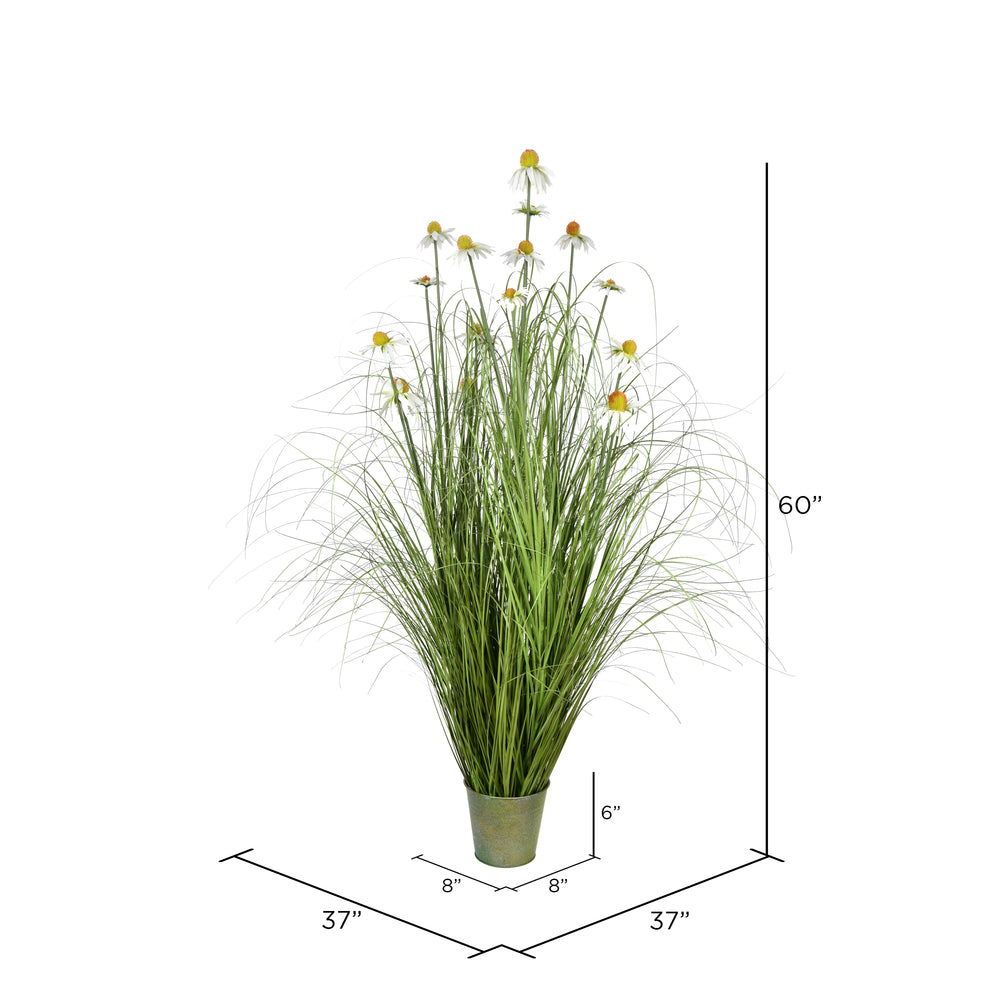 Vickerman 60" Artificial Potted Green Grass and Daisies.