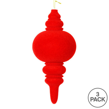 Vickerman 10" Red Flocked Finial Ornament Pack of 3