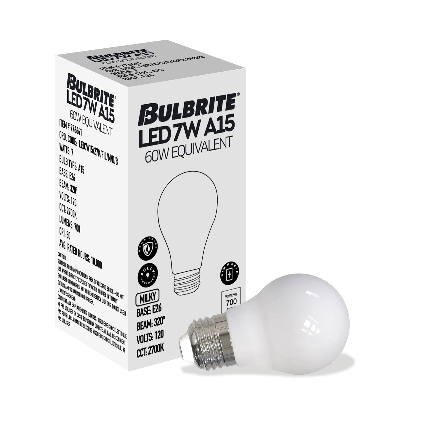 Bulbrite 776209 7W LED A15 2700K FILAMENT MILKY E26 DIM