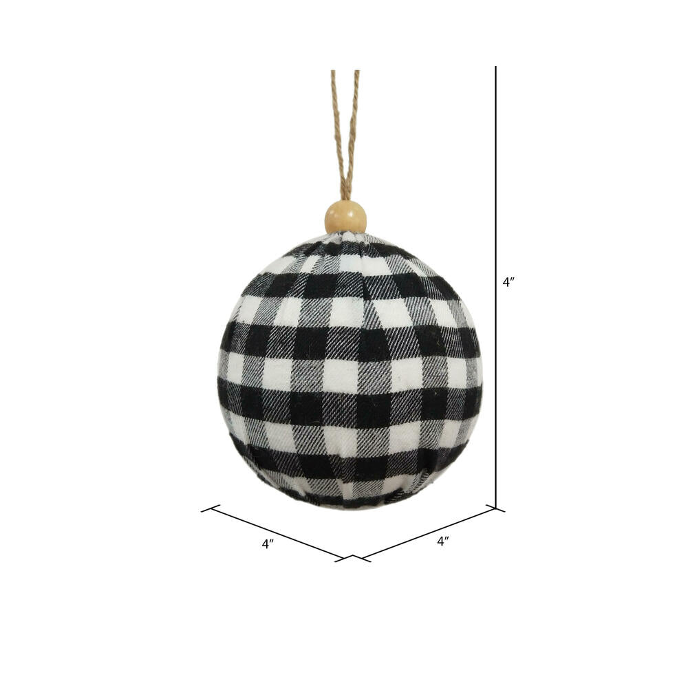 Vickerman 4" Black and White Plaid Cloth Ball Christmas Ornament 4 pieces per box