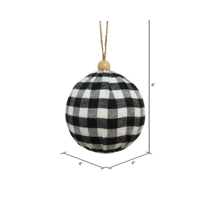 Vickerman 4" Black and White Plaid Cloth Ball Christmas Ornament 4 pieces per box