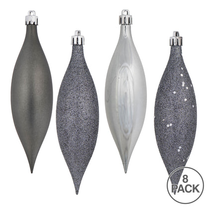 Vickerman 5.5" Pewter Finial Drop Christmas Ornament Assorted 4 Finish 8 per Pack