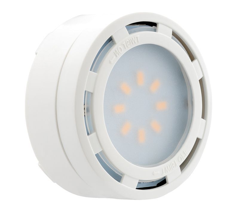 Westgate 1 LED Puck Light 4W (8LED Chips), 275 Lumens, Plastic, 120V, 2 5/8"X1 13/16", White,  SurFace Or ..., Undercabinet Lighting, 4W, 275 Lumens, 3000K