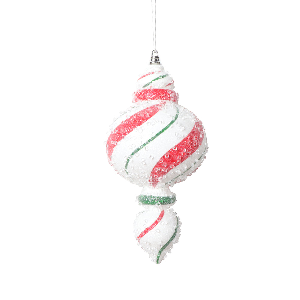 Vickerman 9" White Red Green Swirl Shuttle Ornament 2 per bag.