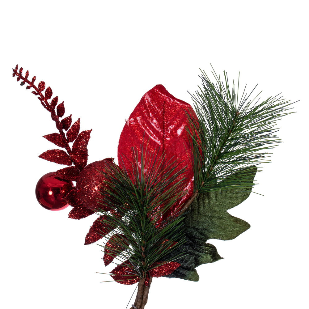 Vickerman 72" Merry Red Poinsettia Ball and Fern Decorated Garland.