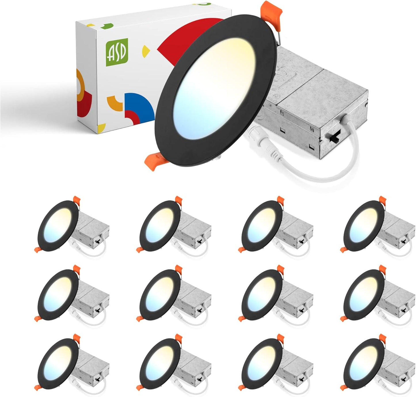 ASD Lighting LED Recessed Mini Panel Round 4inch 12W 120V Triac 2700/3000/3500/4000/5000K Black UL Energy Star 12 pack