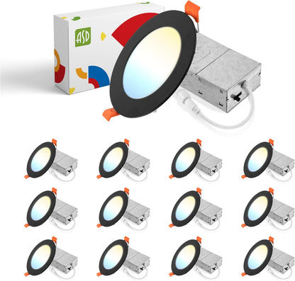 ASD Lighting LED Recessed Mini Panel Round 4inch 12W 120V Triac 2700/3000/3500/4000/5000K Black UL Energy Star 12 pack